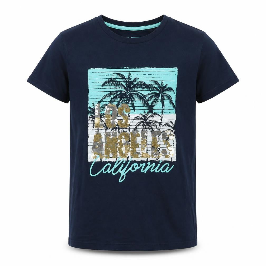 Urban-Dept Boys Blue Cotton Basic T-Shirt Size 12 Years Round Neck Pullover - California