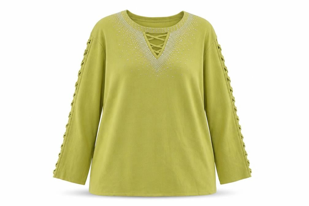 Roman Womens Green Boat Neck Viscose Pullover Jumper Size 2XL - Keyhole Neck, Lace Up Sleeve Detail