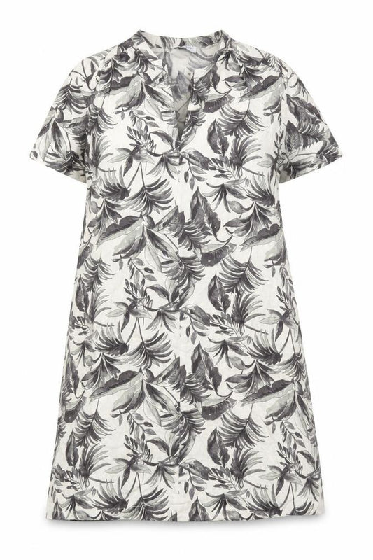 Front view of Papaya women’s grey floral linen a-line, size UK 12, v-neck pullover
