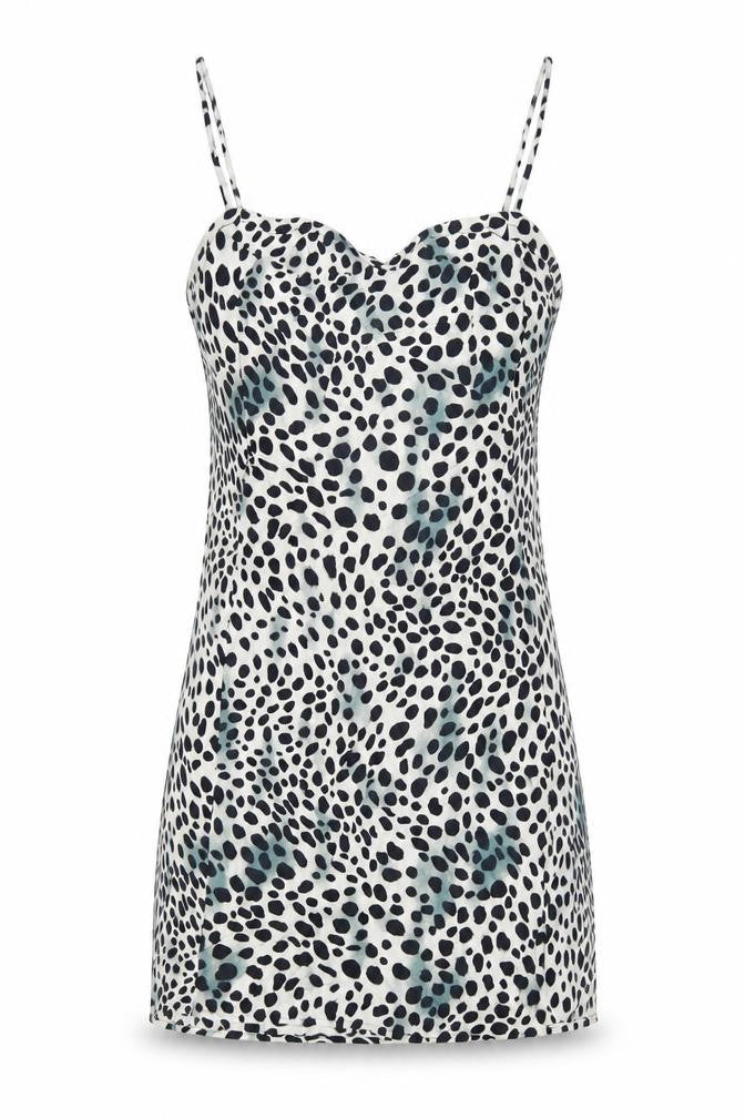 Motel Womens Black Animal Print Viscose Slip Dress Size 2XS Sweetheart Pullover - Cheetah Print