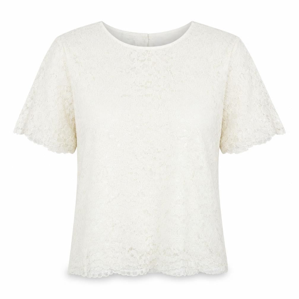 Debenhams Womens Ivory Floral Viscose Basic T-Shirt Size 14 Scoop Neck