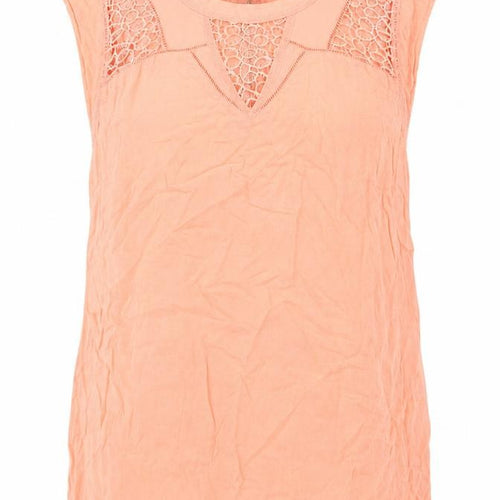 Warehouse Womens Orange Cotton Basic Tank Size 12 Boat Neck - Lace Detail