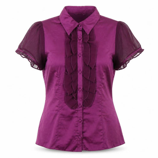 Front view of Mia Moda women’s purple polyester basic button-up, size UK 12, collared