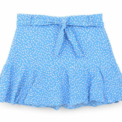 M&Co Girls Blue Geometric Viscose Mini Skirt Size 13 Years Regular Zip