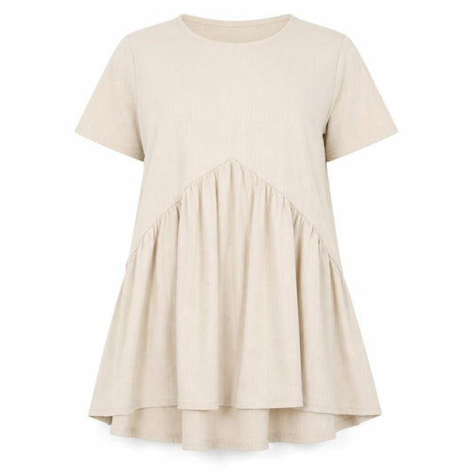 Front view of Blue Vanilla women’s beige polyester shift, size S, round neck pullover