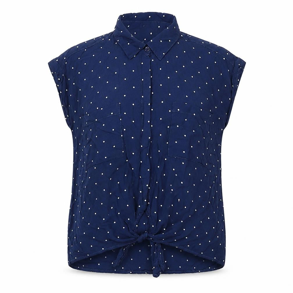 Dizzy izzy Womens Blue Polka Dot Viscose Basic Button-Up Size M Collared - Knot Front