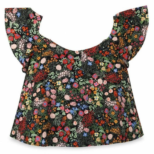 Topshop Womens Black Floral Polyester Cropped Blouse Size 10 Boat Neck