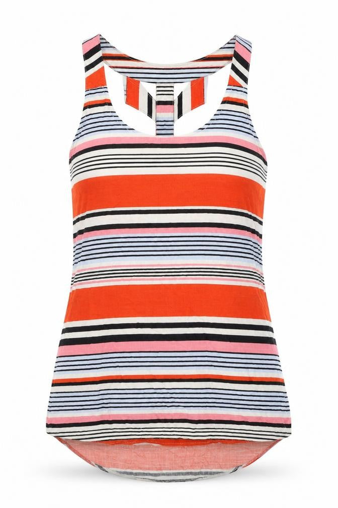 New Look Womens Multicoloured Striped Viscose Basic Tank Size 8 Scoop Neck - Cut Out Back Detail