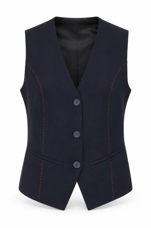 Front view of Lola men’s blue polyester jacket suit waistcoat, size 36