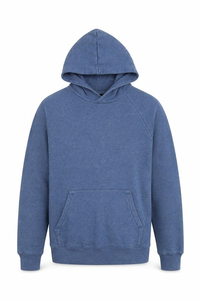 Front view of Divided by H&M men’s blue cotton pullover hoodie, size S