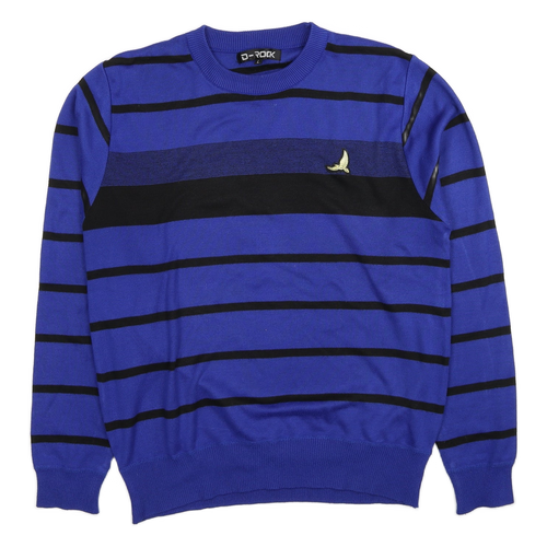 D-Rock Mens Blue Round Neck Striped Polyester Pullover Jumper Size L