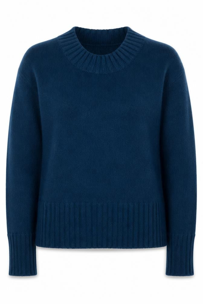 Front view of Paraphrase women’s blue scoop neck nylon jumper, size S