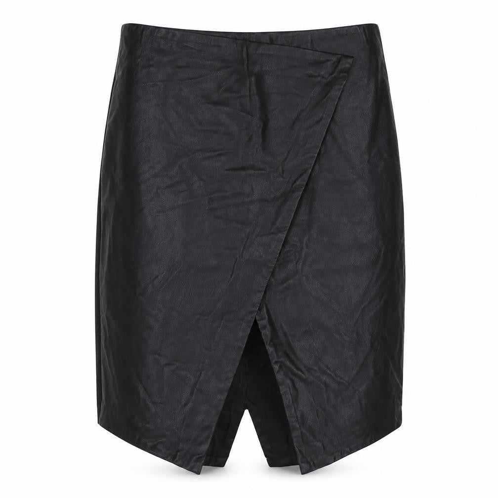 Front view of BiBA women’s black polyester a-line skirt, size UK 8, zip