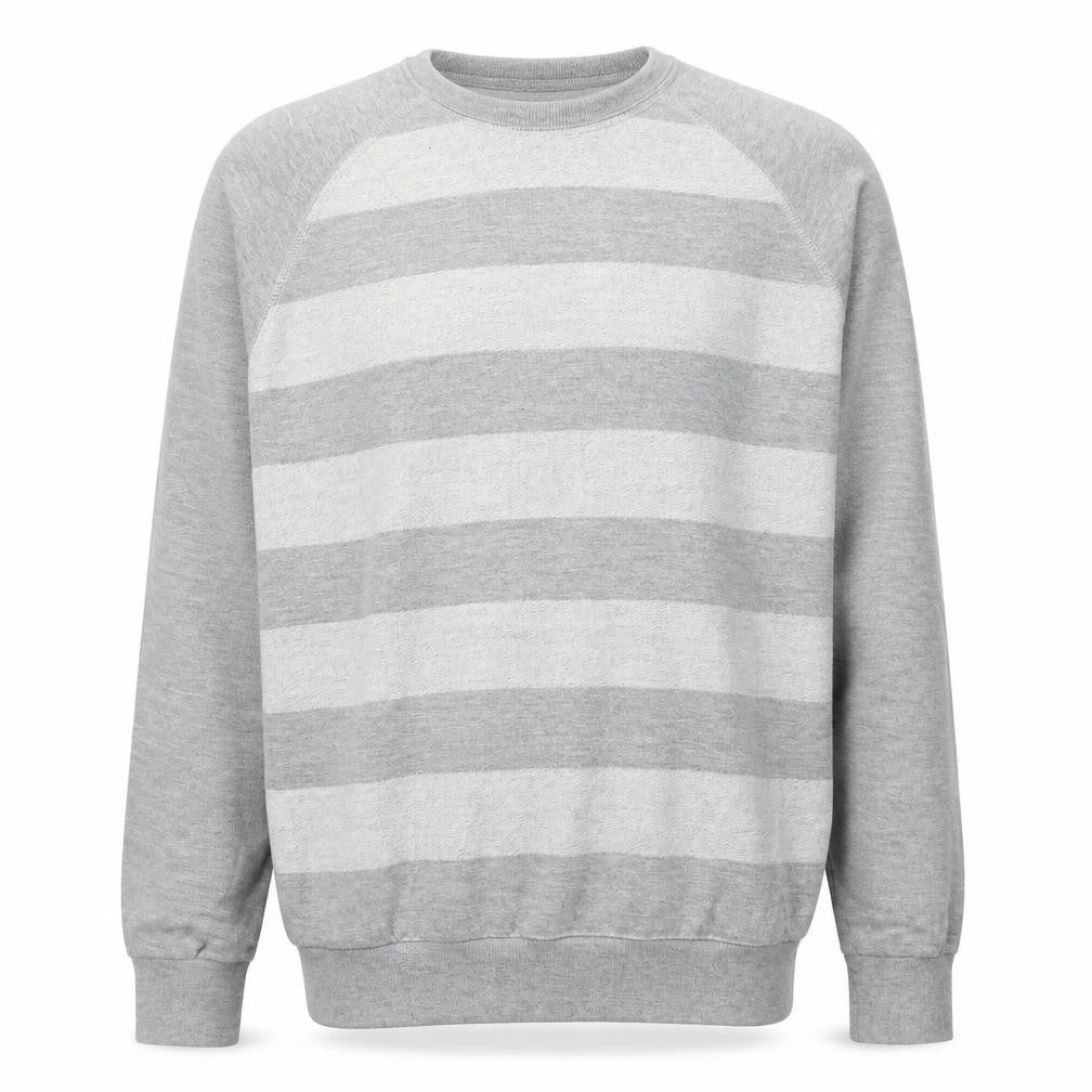 Pull&Bear Mens Grey Round Neck Striped Cotton Pullover Jumper Size L