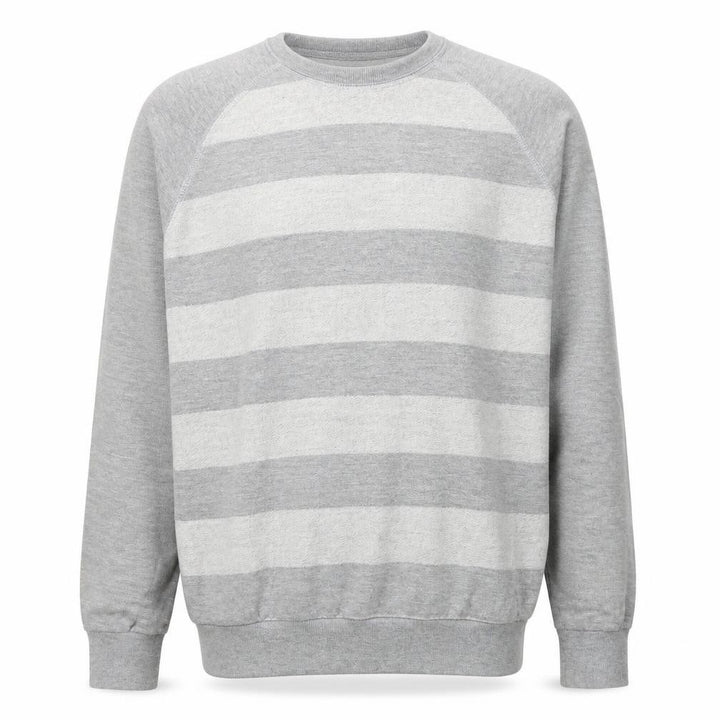 Pull&Bear Mens Grey Round Neck Striped Cotton Pullover Jumper Size L