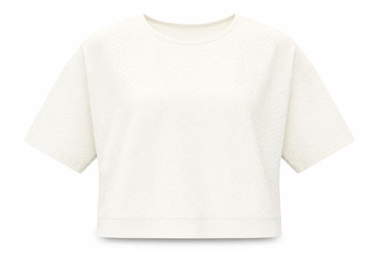 Front view of Sam&Lili women’s white polyester basic blouse, size L, round neck