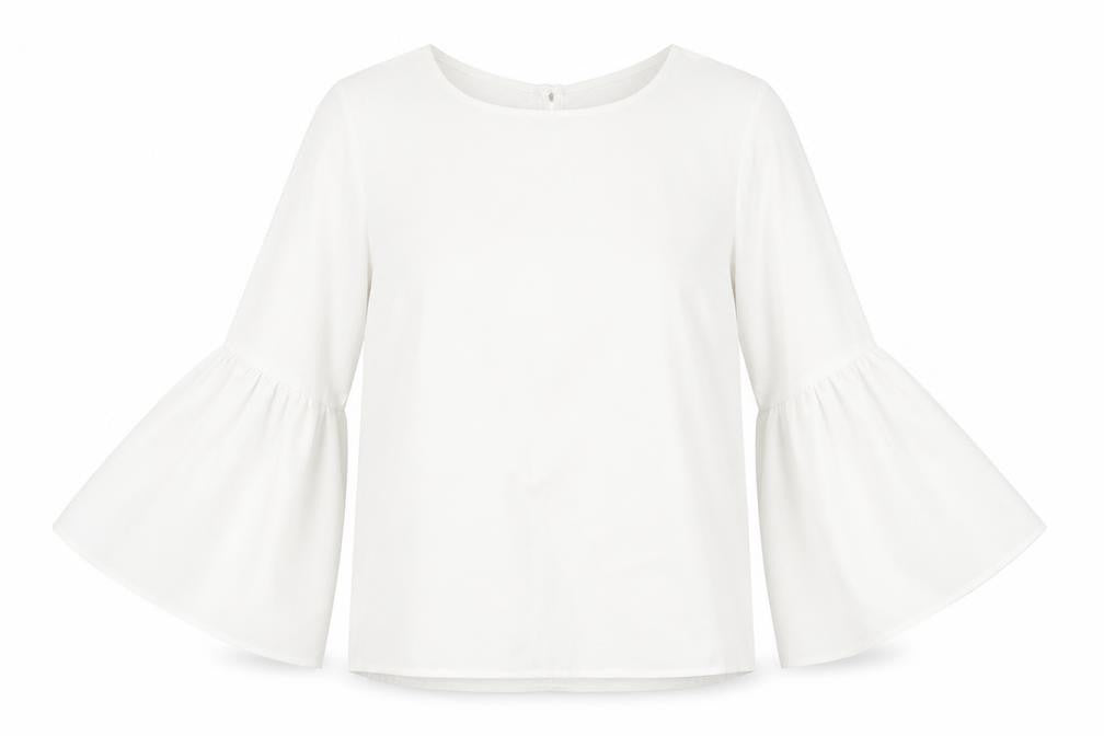 Front view of Topshop women’s white polyester basic blouse, size UK 8, boat neck - flute sleeve
