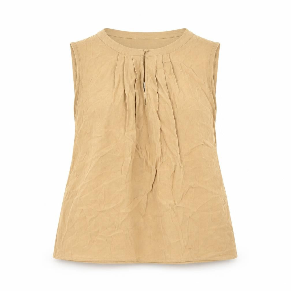 Front view of Vero Moda women’s brown polyester basic tank, size M, scoop neck