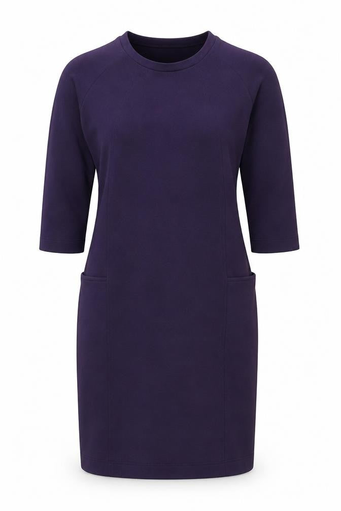 Front view of Lily ella women’s purple polyester sheath, size UK 14, round neck pullover