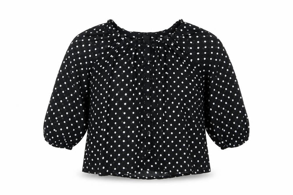 H&M Womens Black Polka Dot Polyester Basic Button-Up Size 6 Scoop Neck
