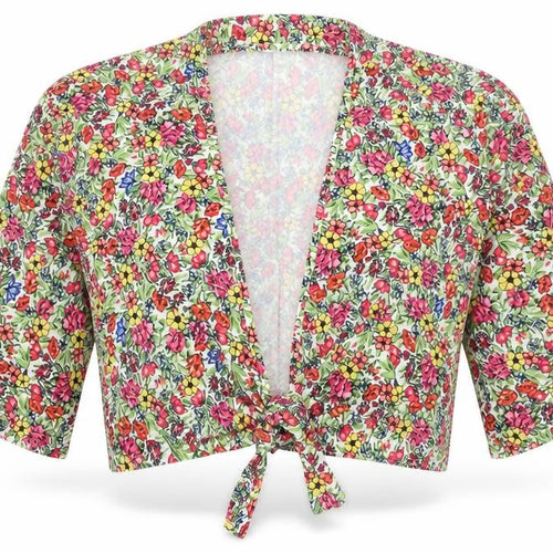 In the Style Womens Multicoloured Floral Polyester Cropped Blouse Size 10 V-Neck