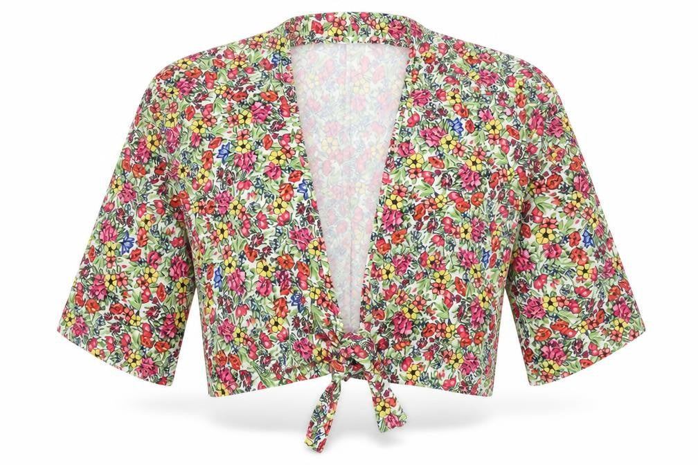 In the Style Womens Multicoloured Floral Polyester Cropped Blouse Size 10 V-Neck