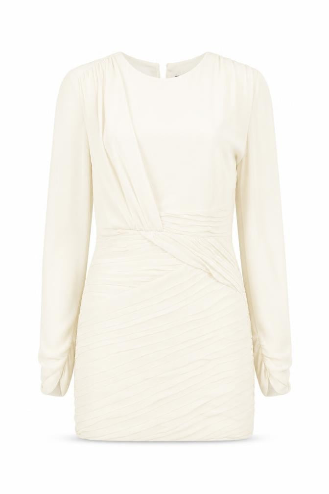 Front view of Zara women’s beige polyester mini, size S, boat neck pullover