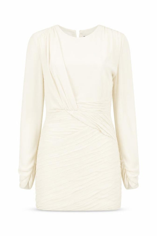 Front view of Zara women’s beige polyester mini, size S, boat neck pullover
