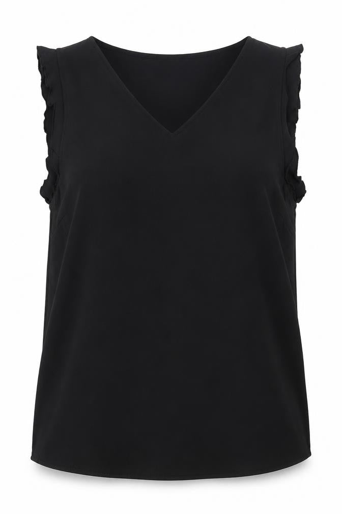Front view of H&M women’s black polyester basic blouse, size UK 6, v-neck