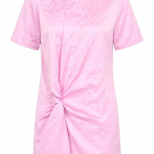 Zara Womens Pink Polyester T-Shirt Dress Size S Crew Neck Zip - Twist Detail