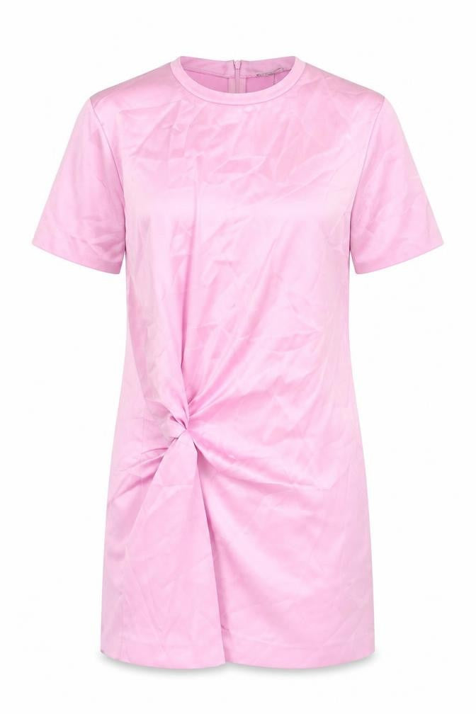 Zara Womens Pink Polyester T-Shirt Dress Size S Crew Neck Zip - Twist Detail