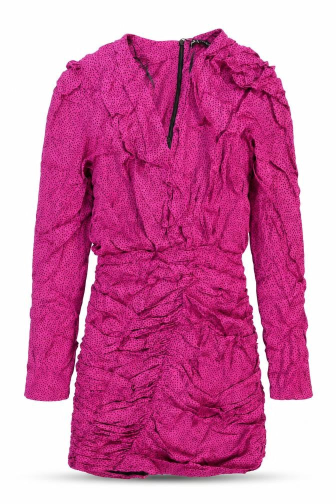 Front view of Zara women’s pink animal print polyester mini, size UK 4, v-neck