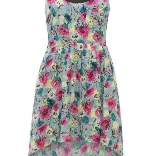 ASOS Womens Blue Floral Viscose A-Line Size 8 Scoop Neck Zip