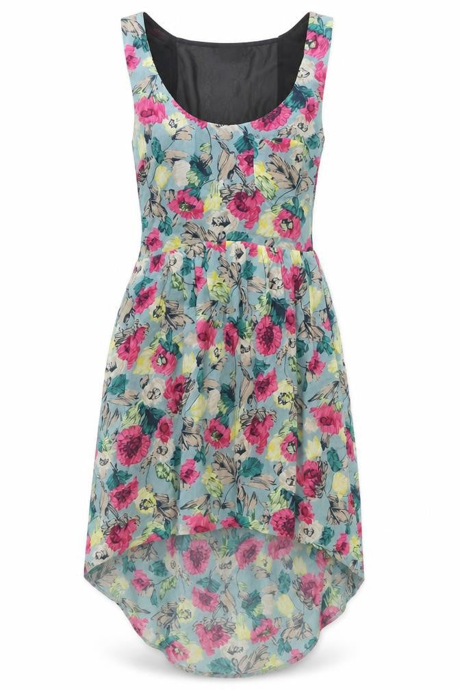 ASOS Womens Blue Floral Viscose A-Line Size 8 Scoop Neck Zip