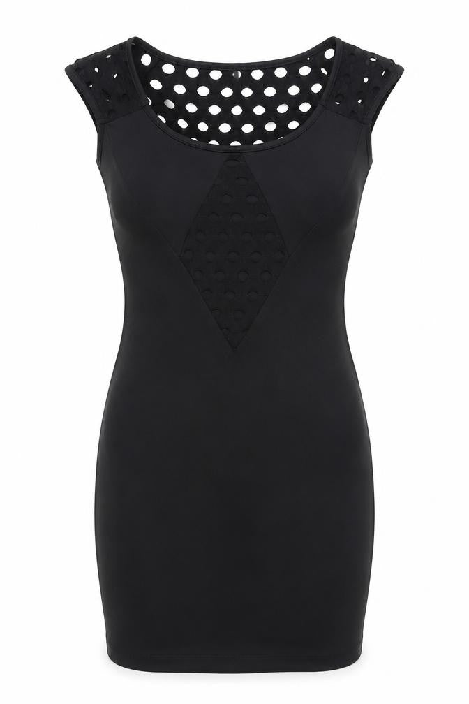 Front view of Piece of Cake women’s black polyester bodycon, size S, boat neck pullover