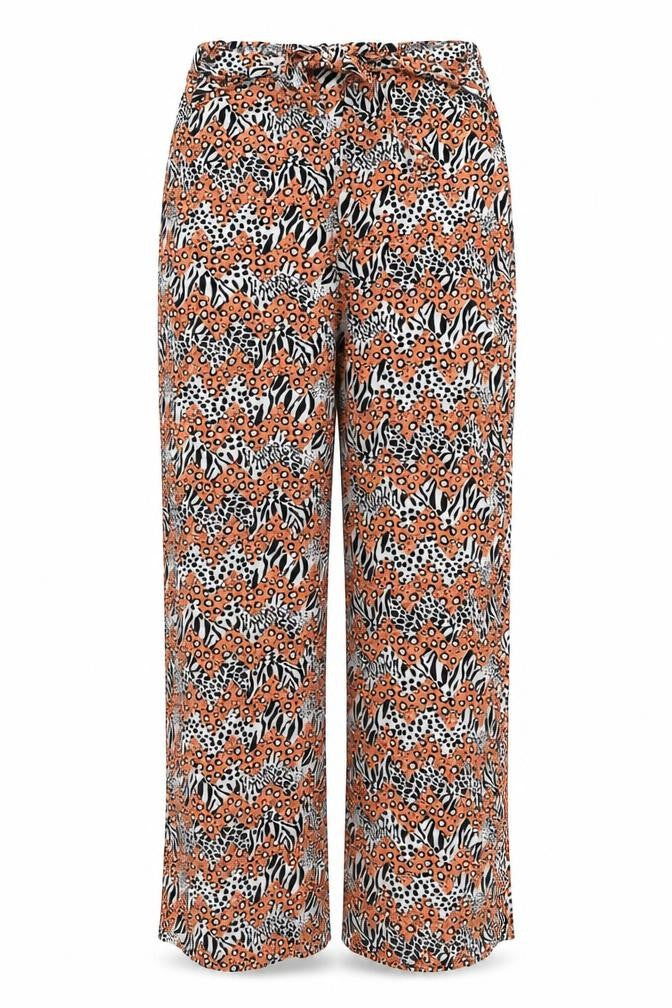 DED LONDON Womens Orange Animal Print Viscose Trousers Size 10 Regular Zip - Leopard Zebra Pattern