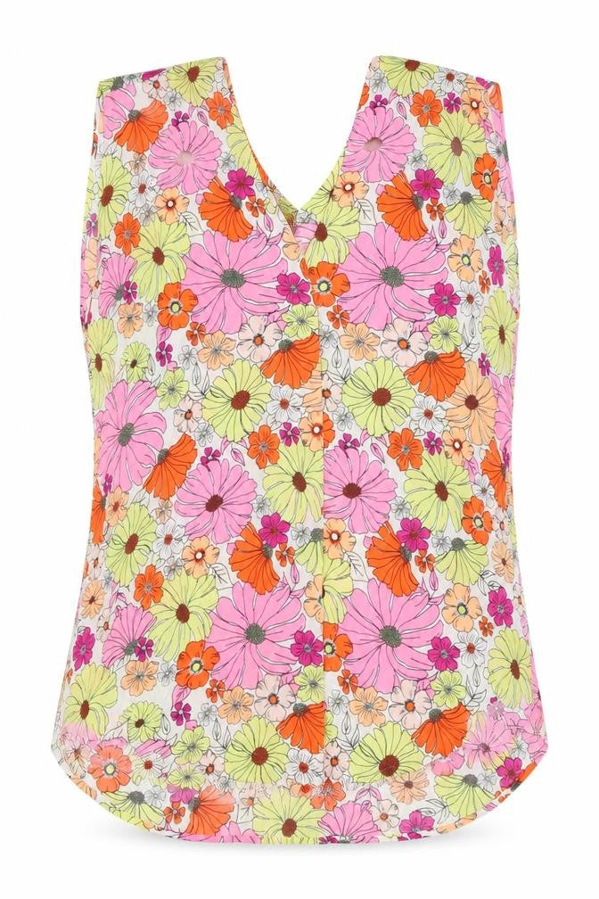 Front view of Marks & Spencer women’s orange floral polyester basic tank, size UK 12, v-neck