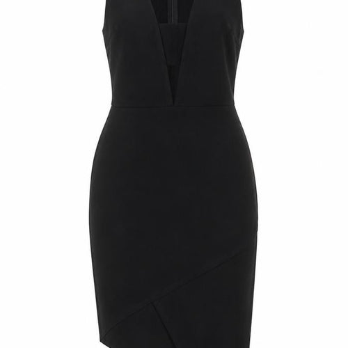 Missguided Womens Black Polyester Pencil Dress Size 10 V-Neck Zip