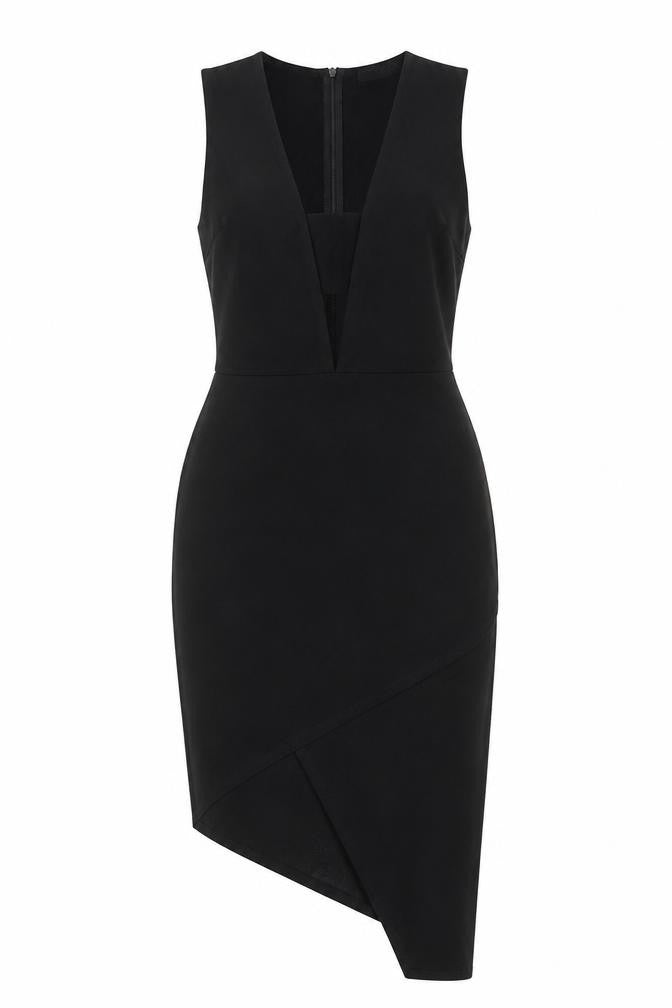 Missguided Womens Black Polyester Pencil Dress Size 10 V-Neck Zip