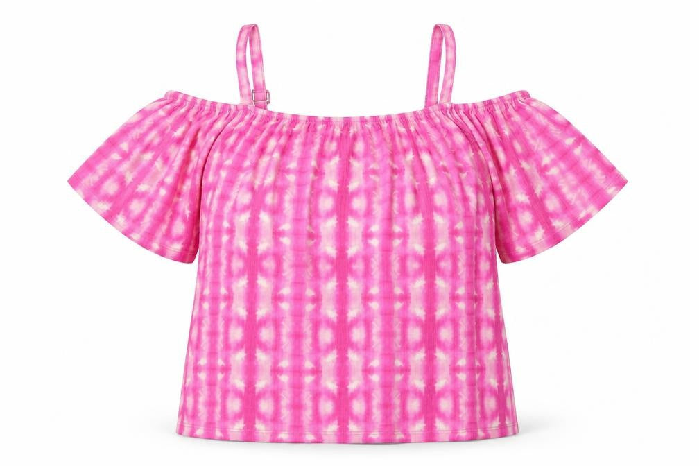 Papaya Womens Pink Geometric Polyester Basic Blouse Size 14 Square Neck - Cold Shoulder
