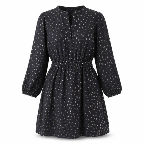 Yumi Womens Black Geometric Polyester Shirt Dress Size 6 V-Neck Pullover