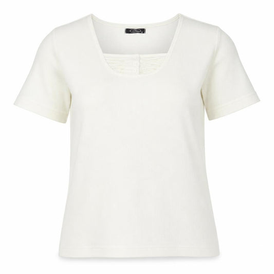 Front view of Bonmarché women’s white polyester basic t-shirt, size M, scoop neck