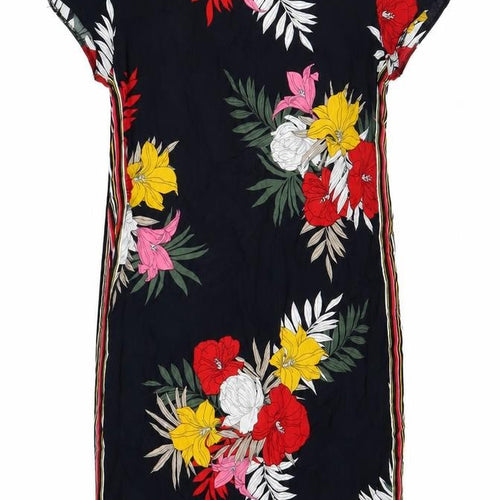 Dorothy Perkins Womens Black Floral Polyester Shift Size 10 Boat Neck Zip