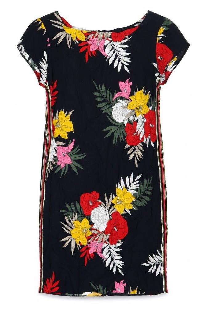 Dorothy Perkins Womens Black Floral Polyester Shift Size 10 Boat Neck Zip