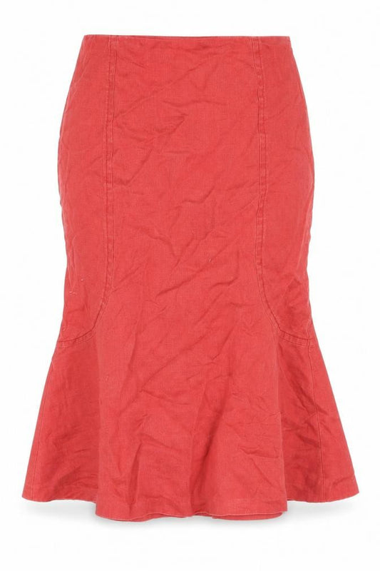 Front view of Precis women’s red polyester trumpet skirt, size UK 10, zip