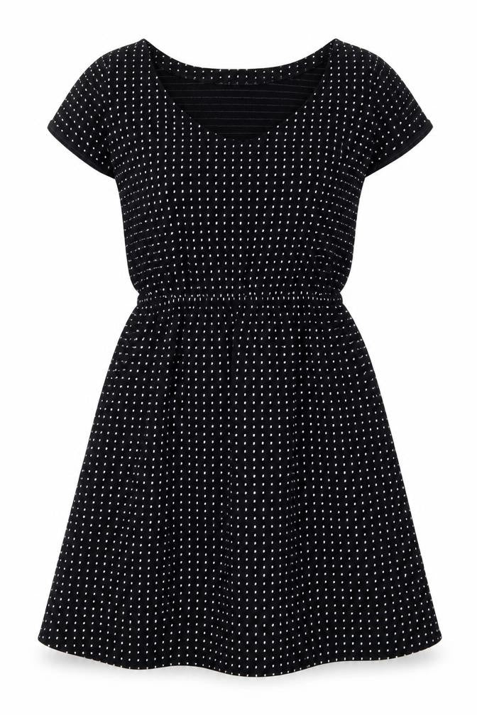 Bowes Threads Womens Black Geometric 100% Cotton Fit & Flare Size XS Scoop Neck Pullover