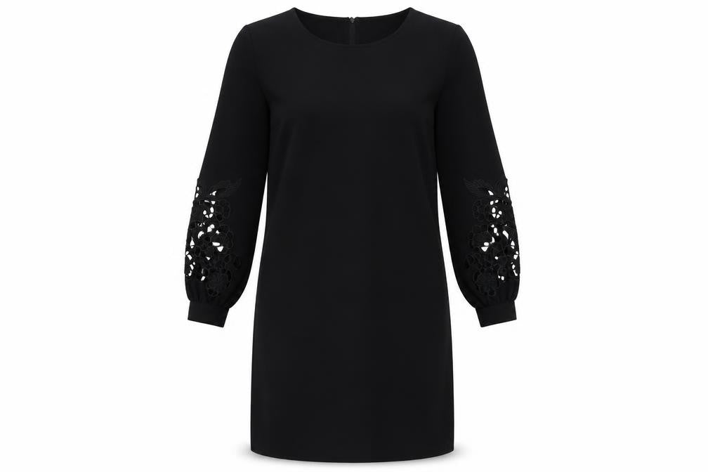 Front view of H&M women’s black polyester shift, size UK 10, boat neck pullover