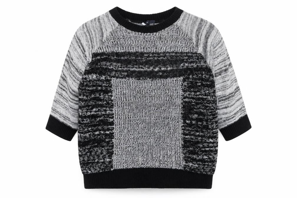 Front view of Sparkle & Fade women’s grey round neck geometric polyester jumper, size M