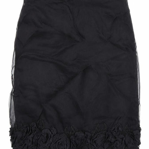 Preworn Womens Black Floral Polyester A-Line Skirt Size 34 Zip