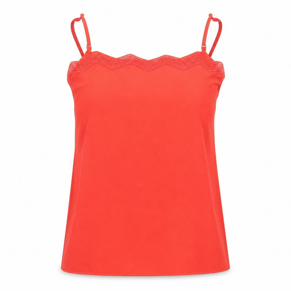 Front view of Grace & Mila women’s red polyester camisole tank, size S, square neck